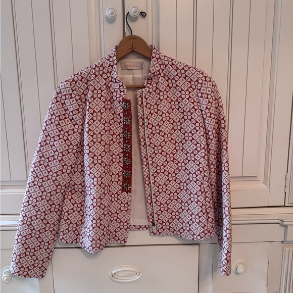 TORY BURCH Jeweled Geometric Pattern Spring Jacket
